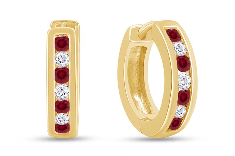AFFY Huggie Earrings for Women, 14K Yellow Gold Over Sterling Silver Hoop Earrings with Simulated Ruby and White Cubic Zirconia, Dainty Elegant Jewelry Gift - Image 1